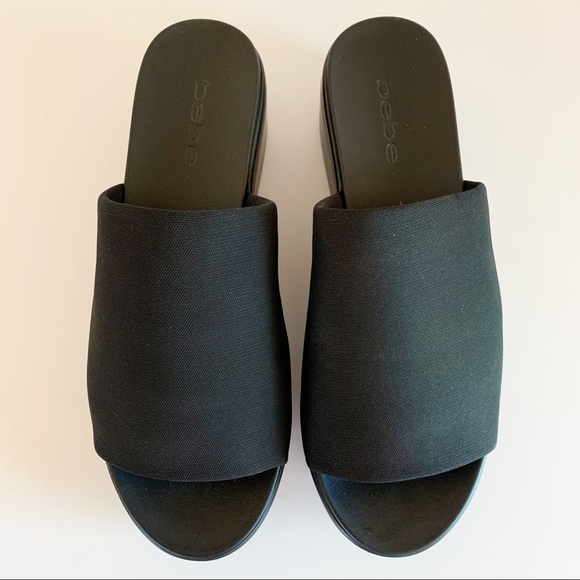 BEBE Platform Slip on Sandals 90s Y2K Women’s Size 7 Black Stretch Fabric - Picture 5 of 11